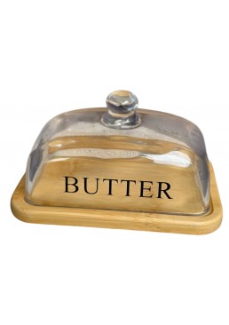 Масленка стеклянная Bamboo Butter на бамбуковой подставке, 18х13х9.5 см 