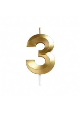 Свеча цифра "3" для торта, 4.5 см (золото)
