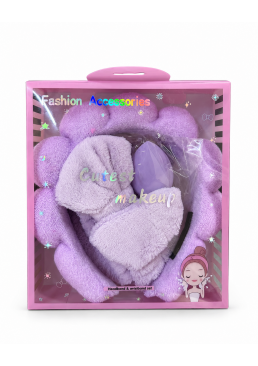 Набір аксесуарів для макіяжу Fashion Accessories 3 в 1: обруч, пов’язка та спонж (лавандовий)