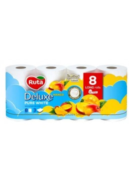Туалетний папір Ruta Deluxe Pure White Mango білий, 3-шаровий, 8 рулонів