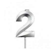 Свеча цифра "2" для торта, 4.5 см (серебро)