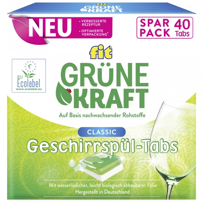 Таблетки Fit Green Power Classic Tabs для оптимальної ефективності миття посуду, 40 шт - 