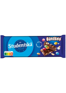 Шоколад молочный Studentska Lentilky с драже, арахисом и изюмом, 90 г