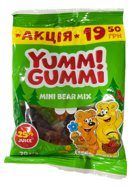 Цукерки желейні Roshen Yummi Gummi Mini Bear Mix, 70 г
