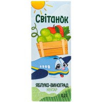 Нектар Світанок Яблуко-Виноград пастеризований, 200 мл