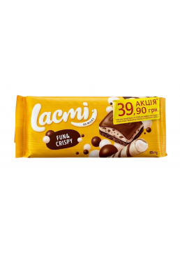 Шоколад молочный пористый Roshen Lacmi с молочной начинкой и рисовыми шариками, 85 г