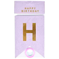 Розтяжка святкова прапорці з блискітками "Happy Birthday" (пудрова)