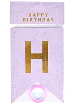 Розтяжка святкова прапорці з блискітками "Happy Birthday" (пудрова)