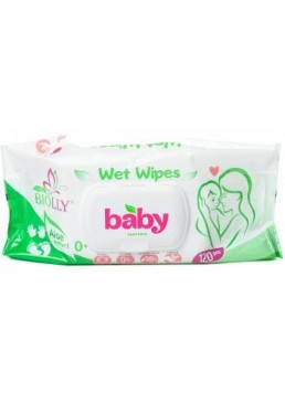 Вологі серветки Biolly Baby з алое, 120 шт