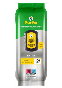 Універсальні вологі серветки для прибирання Purfix Extra Антибактеріальні, 100 шт 