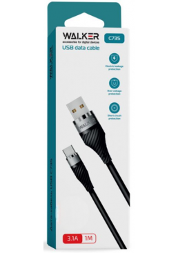 Кабель USB WALKER C735 Lightning black, 1 м