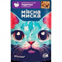 Корм влажный для взрослых кошек Мясная миска кусочки в соусе с индейкой и печенью, 100 г