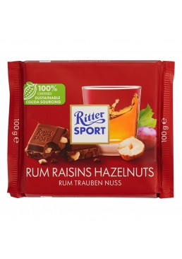 Шоколад молочный Ritter Sport с ямайским ромом, изюмом и орехами, 100 г 