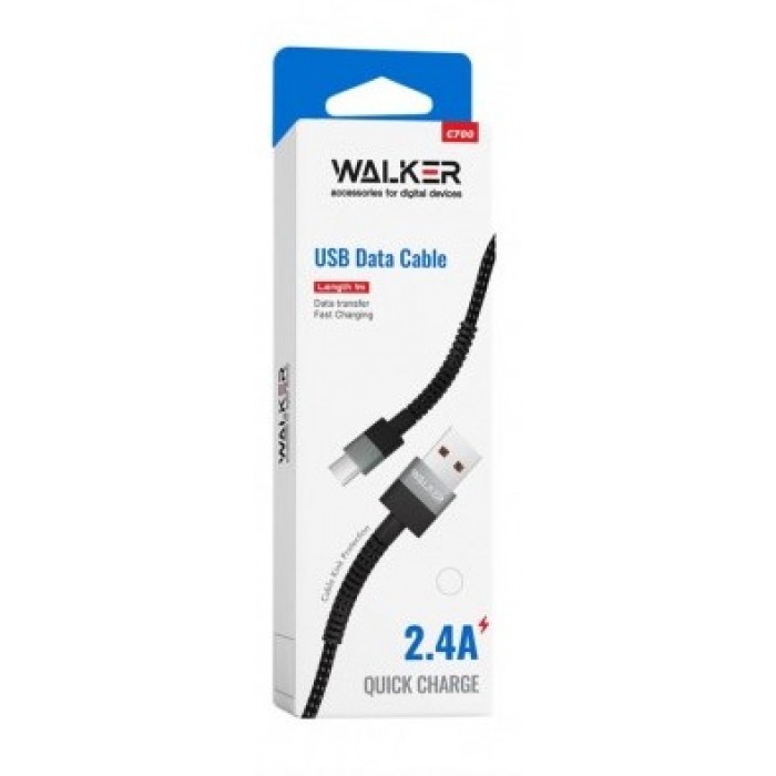 Кабель USB WALKER C700 Lightning black, 1 м - 