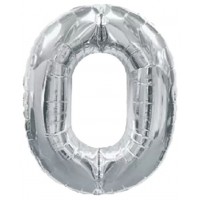 Фольгована кулька цифра "0", 75 см (срібна) 