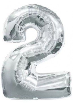 Фольгована кулька цифра "2", 75 см (срібна)