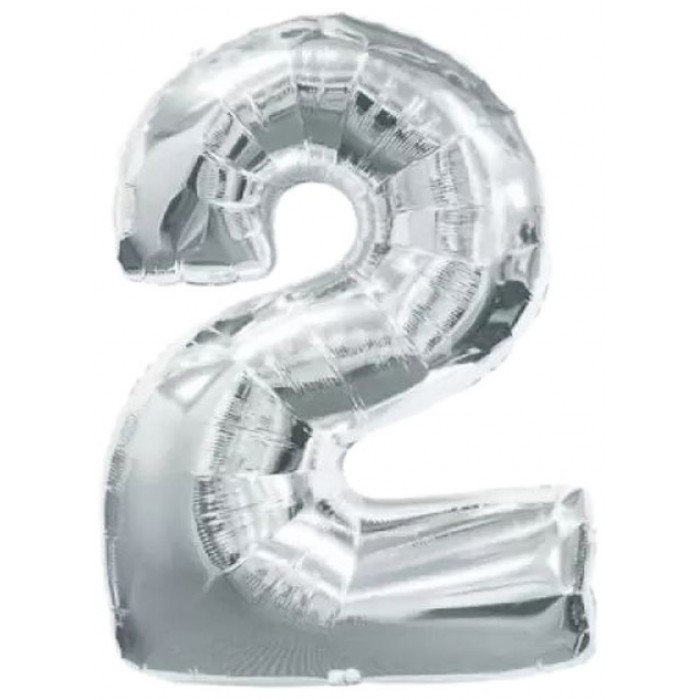 Фольгована кулька цифра "2", 75 см (срібна) - 