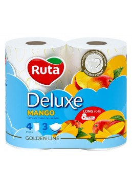Туалетная бумага Ruta Deluxe Pure White Mango белая, 3-слойная, 4 рулона