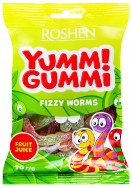 Цукерки желейні Roshen Yummi Gummi Fizzy Worms, 70г