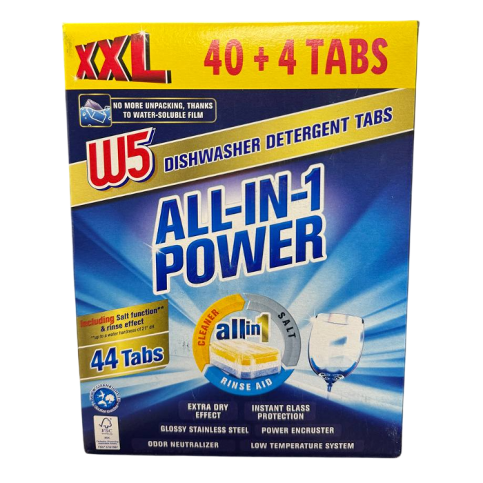 Таблетки для посудомийних машин W5 All-in-1 Tabs XXl все в одному, 44 шт - 