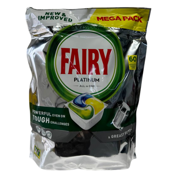 Засіб для миття посуду в посудомийних машинах у капсулах Лимон All in One Platinum Plus Fairy, 60 шт - 