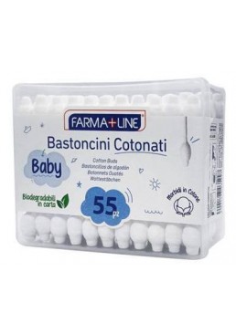 Ватні дитячі палички FARMA+LINE з обмежувачем, 55 шт 