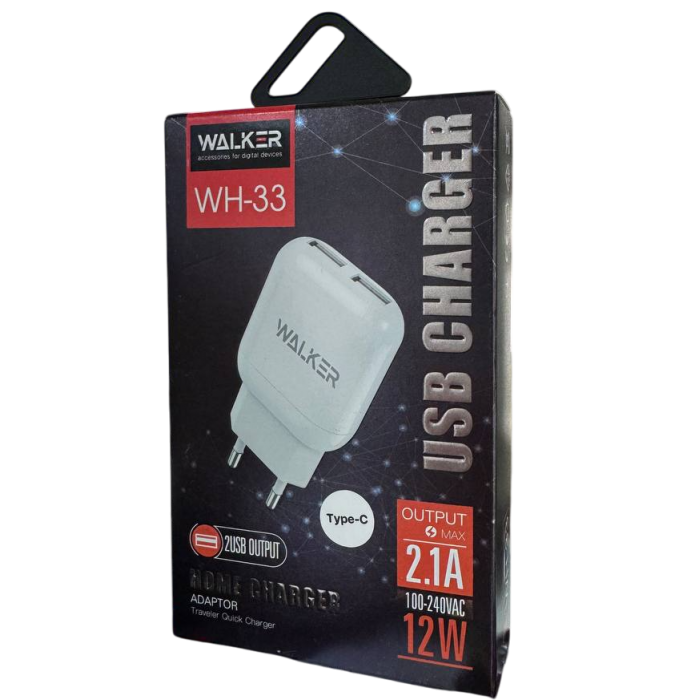 Мережевий зарядний пристрій  2в1 WALKER WH-33 2USB/2.1A + Type-C white - 