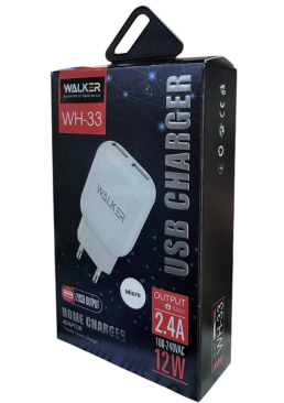 Сетевое зарядное устройство (адаптер) 2в1 WALKER WH-33 2USB / 2.4A + Micro white