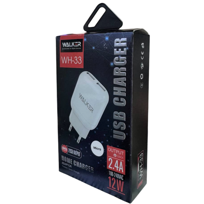 Мережевий зарядний пристрій (адаптер) 2в1 WALKER WH-33 2USB/2.4A + Micro white - 