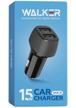 Автомобільний зарядний пристрій (адаптер) WALKER WCR-31 2USB/15W black