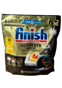 Таблетки для посудомоечной машины Finish Powerball Ultimate Plus Intensive Clean & Shine Lemon Sparkle, 18 шт