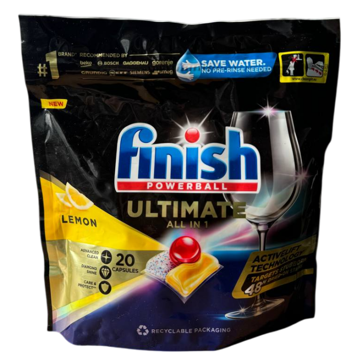 Таблетки для посудомоечной машины Finish Powerball Ultimate Plus Intensive Clean & Shine Lemon Sparkle, 20 шт - 