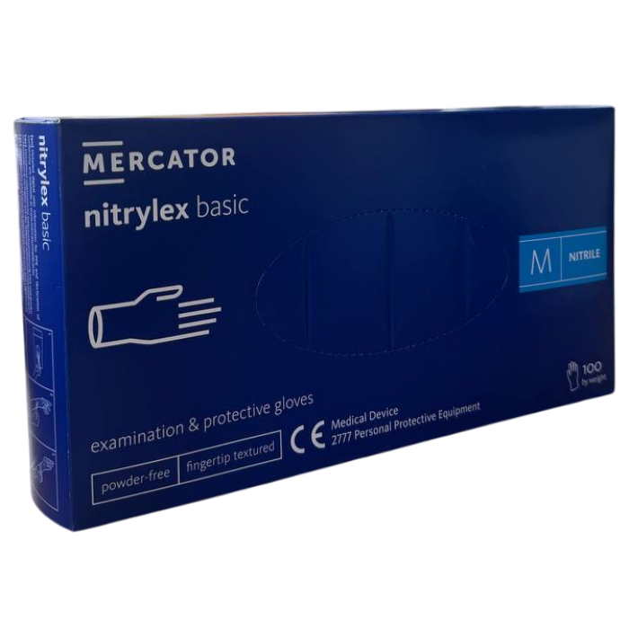 Рукавички нітрилові Nitrylex Basic (розмір М) сині, 100 шт - 