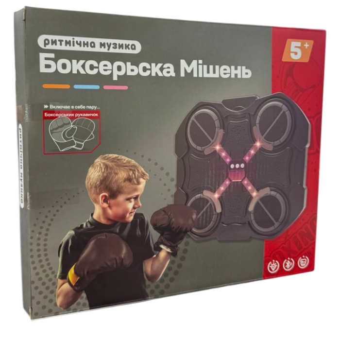 Настенная боксерская машина, мишень для тренировки реакции с музыкой и перчатками, 32х28 см - 