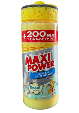 Средство для мытья посуды Maxi Power Банан с губкой, 1.2 л