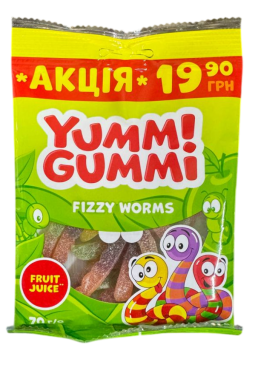 Конфеты желейные Roshen Yummi Gummi Fizzy Worms, 70 г