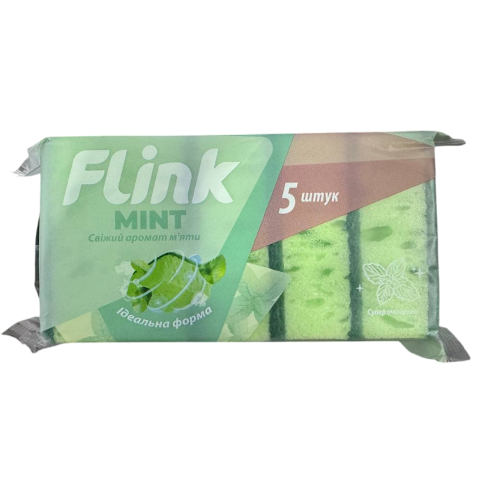 Губки для миття посуду Flink Mint ідеальна форма, 5 шт - 
