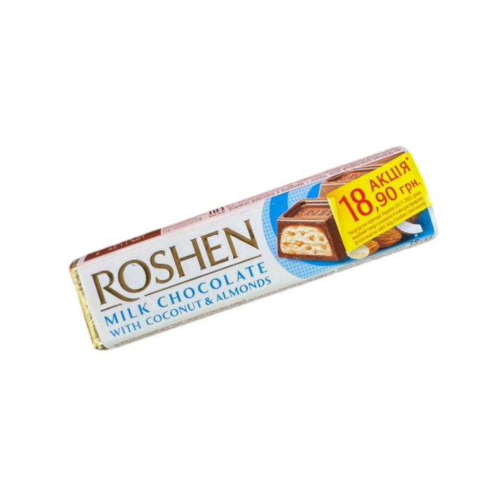 Батончик Roshen молочно-шоколадний Мигдаль-кокос, 38г - 