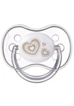 Пустышка силиконовая симметричная 0-6 месяцев Newborn baby - бежевые сердца