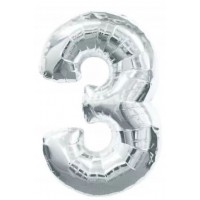 Фольгированная шарик цифра "3", 75 см (серебряная)