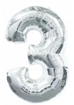 Фольгована кулька цифра "3", 75 см (срібна)