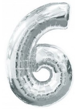 Фольгована кулька цифра "6", 75 см (срібна)