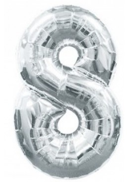 Фольгована кулька цифра "8", 75 см (срібна)