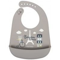 Нагрудник силиконовый Canpol babies "Bonjour Paris" с карманом (бежевый)