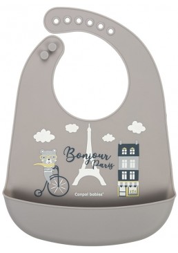 Нагрудник силиконовый Canpol babies "Bonjour Paris" с карманом (бежевый)