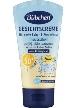 Сонцезахисний крем для обличчя Bubchen Sensitive з коефіцієнтом захисту SPF 50+, 50 мл