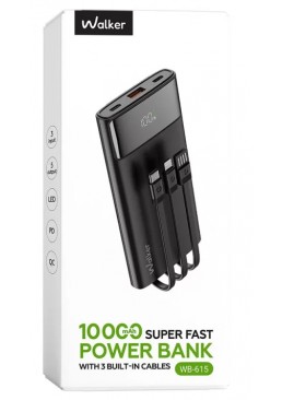 Портативна батарея WALKER WB-615, 10000mAh, 22.5W (QC3.0 + PD) чорна