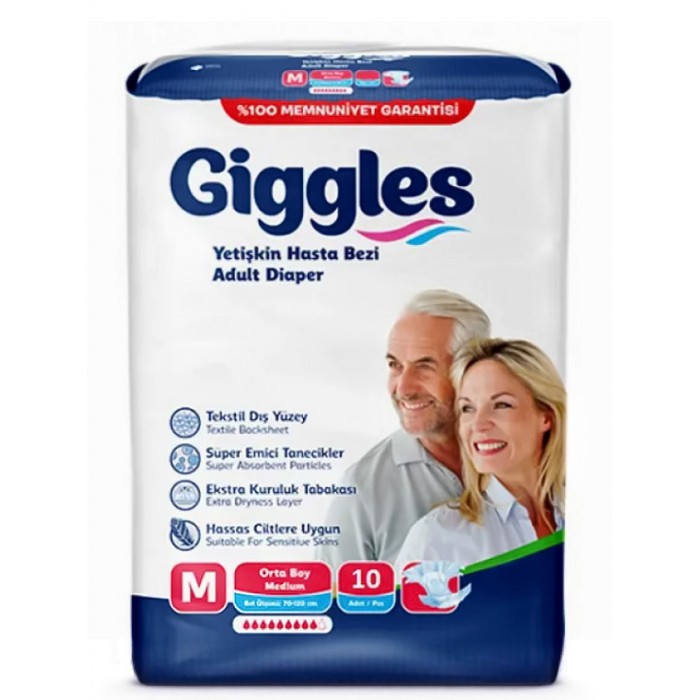 Подгузники для взрослых Giggles, размер M (70-120 см), 10 шт - 