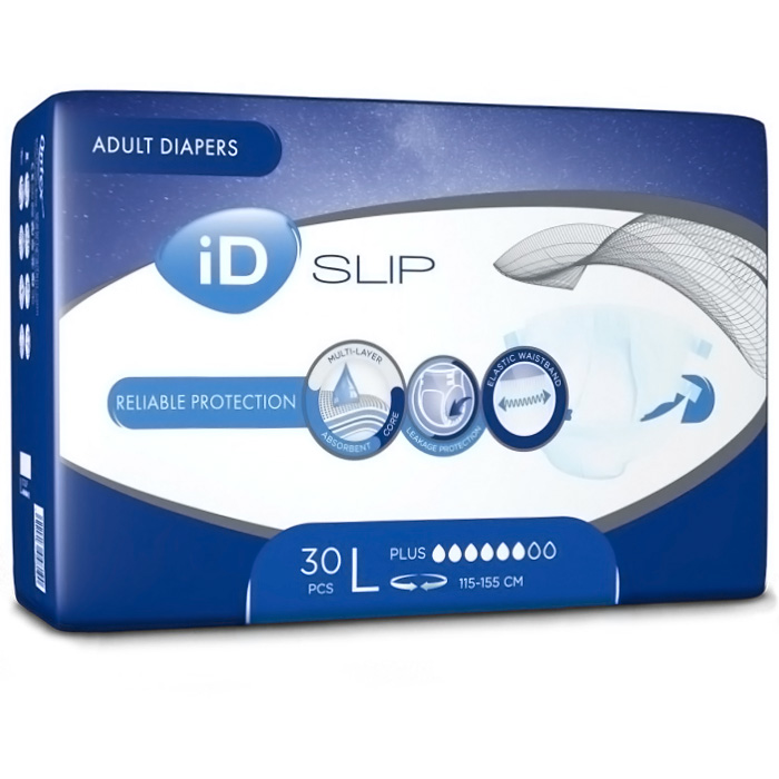 Подгузники для взрослых iD Slip Plus, размер L(115-155 см), 30 шт - 