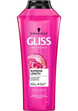 Защитный шампунь GLISS Supreme Length для длинных волос, склонных к повреждениям и жирности, 400 мл